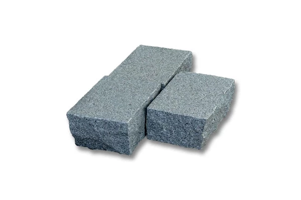 CUBIK - Pavés granit gris foncé 14x20x8 flammé cotés éclatés