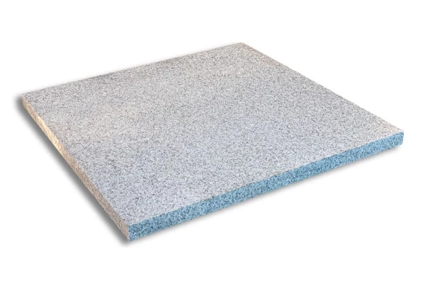 CUBIK - Dalle 100x100x3xgranit gris clair grain fin dessus flammé