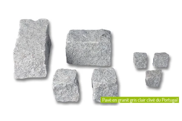 CUBIK - Pavés granit gris clair du Portugal 4x6 clivé