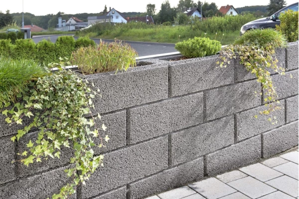 KANN Mur Terrano 1/2 élément gris poreux Larg.25cm prof.25cm Ht.20cm